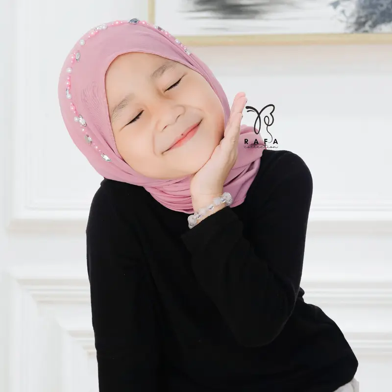 kerudung Pashmina Anak Instan Payet | Pashmina Instan Jersey Premium Polos Nyaman Muslim Variasi Jilbab Kerudung untuk bayi dan balita Serut 0