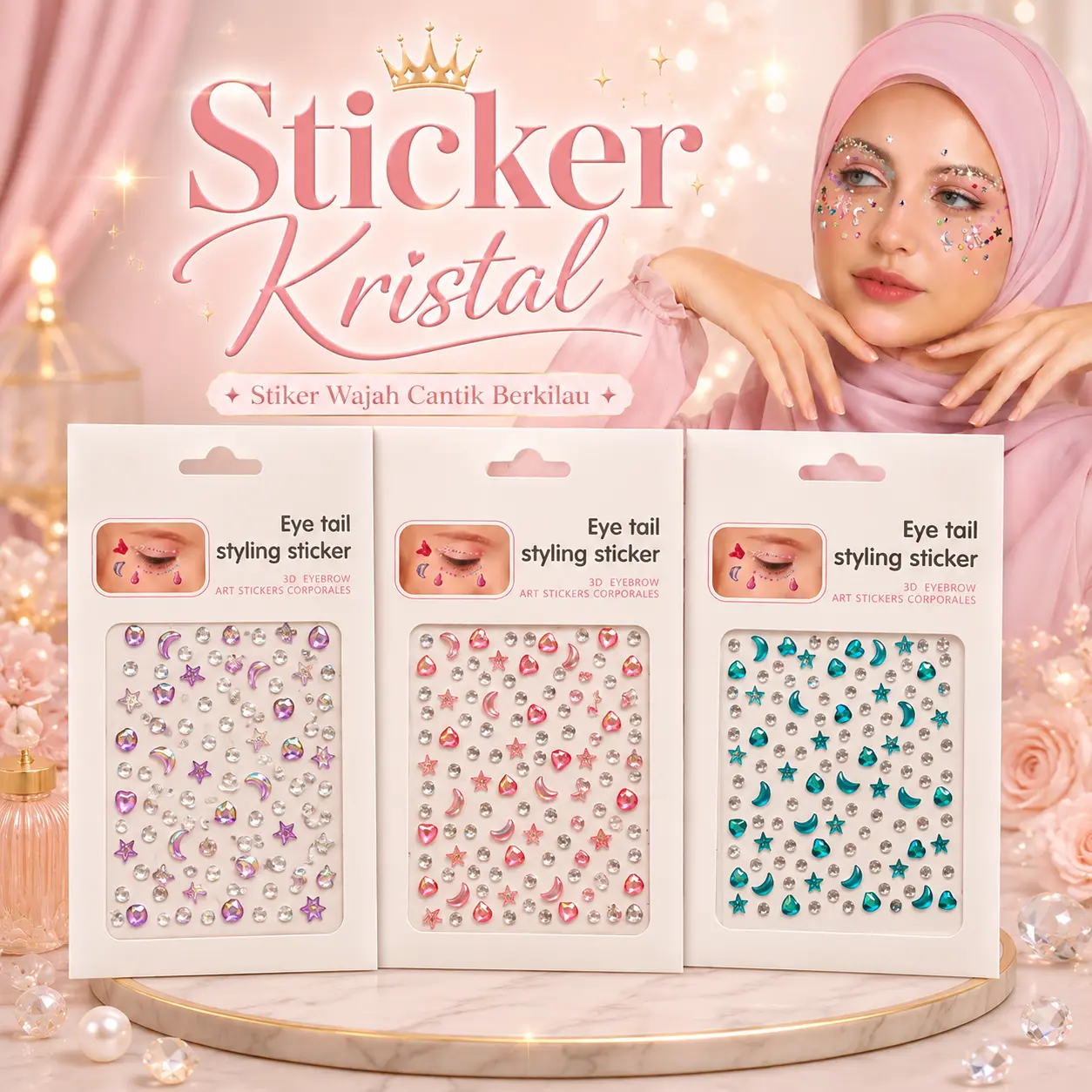 sticker kekinian best seller sticker wajah terbaru sticker aksesories wajah sticker tempelan lucu aesthetic cantik tempelan wajah kristal warna warni