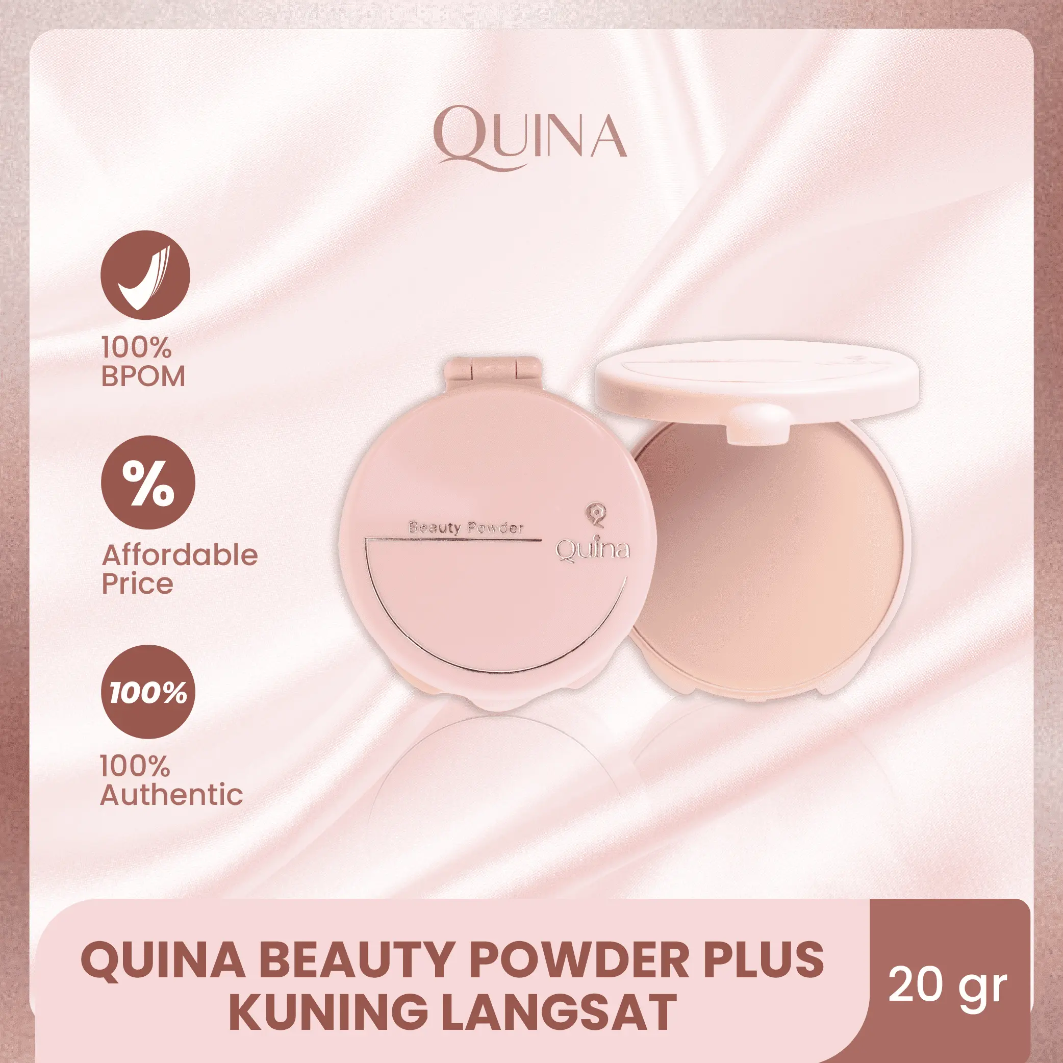 Quina Beauty Powder Plus / Bedak Padat / Compact Powder / Bedak Padat Kuning Langsat Wajah