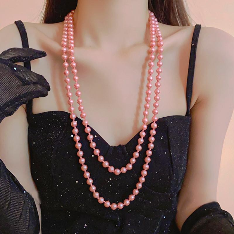 Trendy Long Pearl Necklace Women Elegant White Pearl Necklace Simple Sweater Chain 8