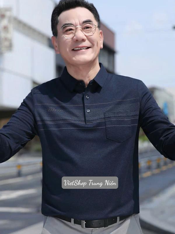  Áo Polo Dài Tay Nam Trung Niên TẶNG BỐ Chất Thun Mềm Mịn Hàng Quảng Châu Cao Cấp Menswear 
