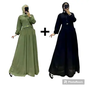 BAJU GAMIS WANITA DEWASA 2 pcs TERBARU VIRAL Muslim Kancing Karet