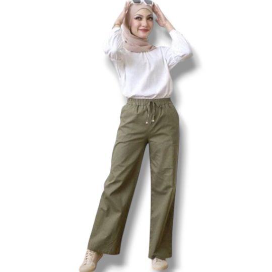 Product Introduction of Women COTTON PALAZO VIRAL HOT SALE Size (S to XXL) Clothing Pants Palazzo Wanita Dusty Pink Mother 13