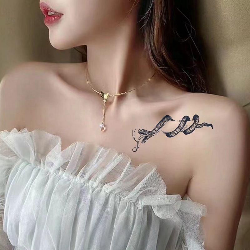 Miếng Dán Hình Xăm Thảo Dược, Họa Tiết Rắn Vua Đen, Bán Vĩnh Viễn, Hình Xăm 15 Ngày, Không Thấm Nước, Thích Hợp Cho Xương Đòn 7