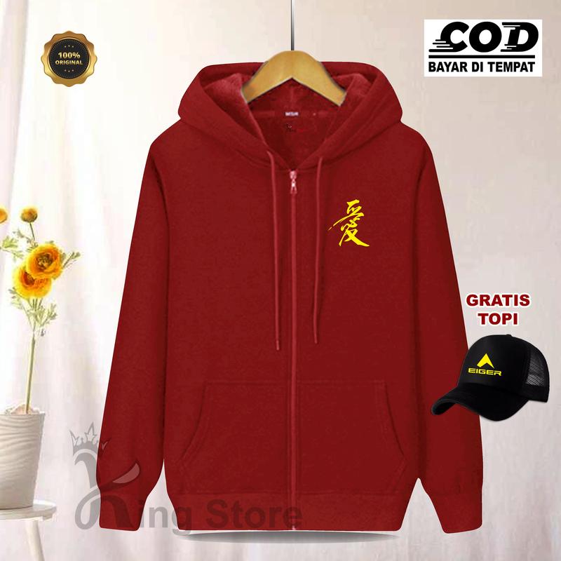 GRATIS TOPI..!!! Jaket Resleting Print Text Cina Kuning | Jaket Sweater Hoodie Premium Pria dan Wanita | Jaket Distro Keren Kekinian 4