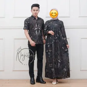 baju batik couple kekinian/sarimbit batik kondangan modern/kemeja dan gamis batik poliester