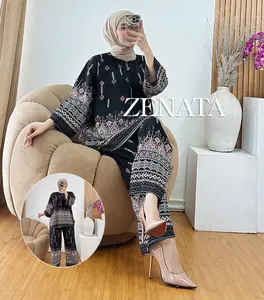 One Set Wanita Kekinian Lengan 3/4 Bahan Rayon Adem Nyaman Setelan Premium/Oneset Rayon/Setelan Rayon/Setelan Wanita/Setelan Motif