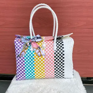 Tas Anyaman Tutup Muat 10 Kg Buat Belanja Wanita Tote Plastik Ringan Khaky Blue Tas Belanja Dengan Pegangan Mutiara Elegan Dan Desain Ramah Lingkungan