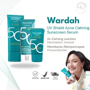BEST SELLER Wardah UV Shield Acne Calming Sunscreen Serum SPF 50 PA+++ Sunscreen Wajah Non-Comedogenic Melindungi Jerawat Meredakan Jerawat Ringan Mudah Meresap Calming and Repair Boosting 25ml 40ml 100ml Single Pack