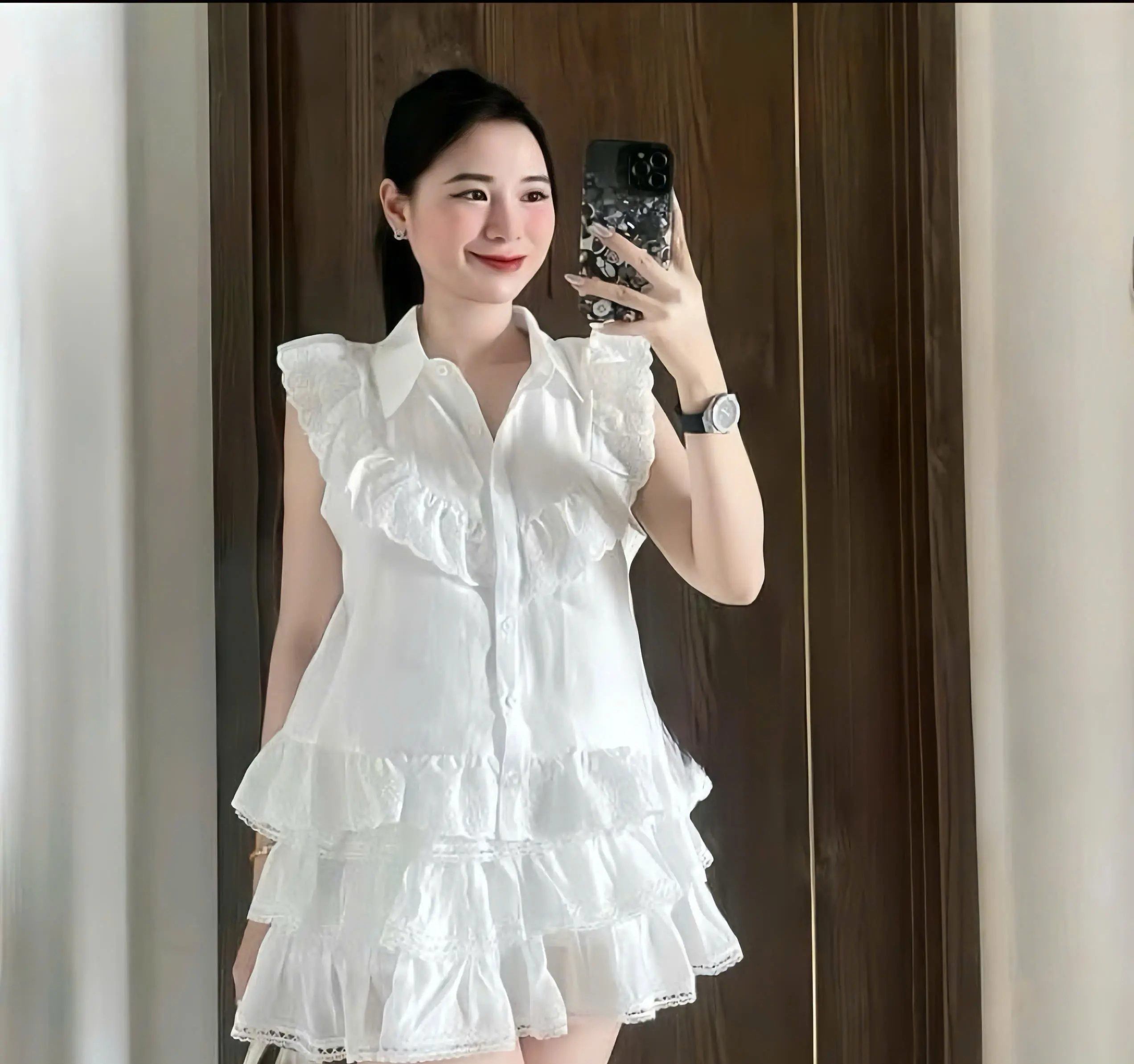 set bộ đũi hàn phối ren mixm chân váy tầng siêu bánh bèo