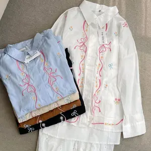 Felia Atasan Kekinian Full Kancing Busui Friendly Bahan Katun Poplin Motif Bordir Berkerah Stylish & Comfortable