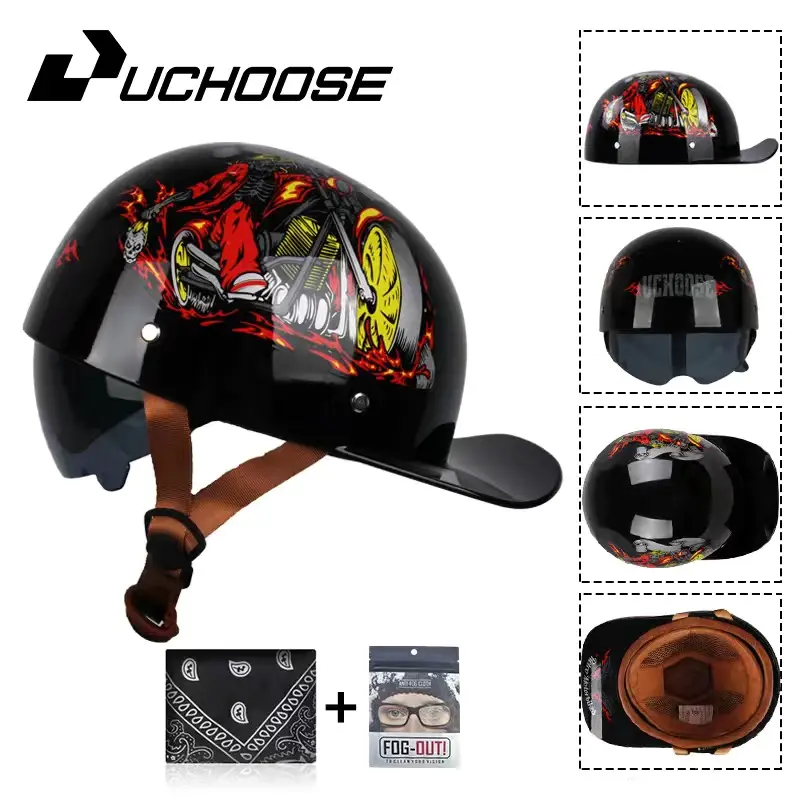 Mũ bảo hiểm nửa đầu, kiểu mũ bảo hiểm xe máy bóng chày, thích hợp cho xe đạp, cruiser, Chopper, xe máy, xe tay ga, được phê duyệt bởi thiết kế chấm bi