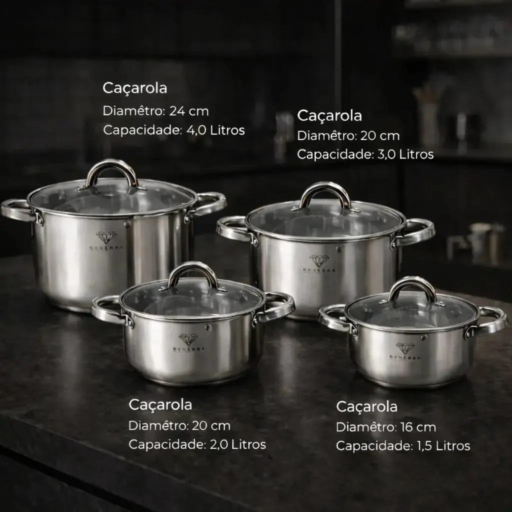 Kits/Jogos De Panelas Alemã Genebra 19 Peças Aço Inoxidável Luxo Prata/inox 2 - 5