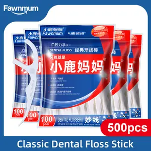 Fawnmum 5x100 Pcs/Lot Disposable Dental Flosser Toothpick Floss Pick
