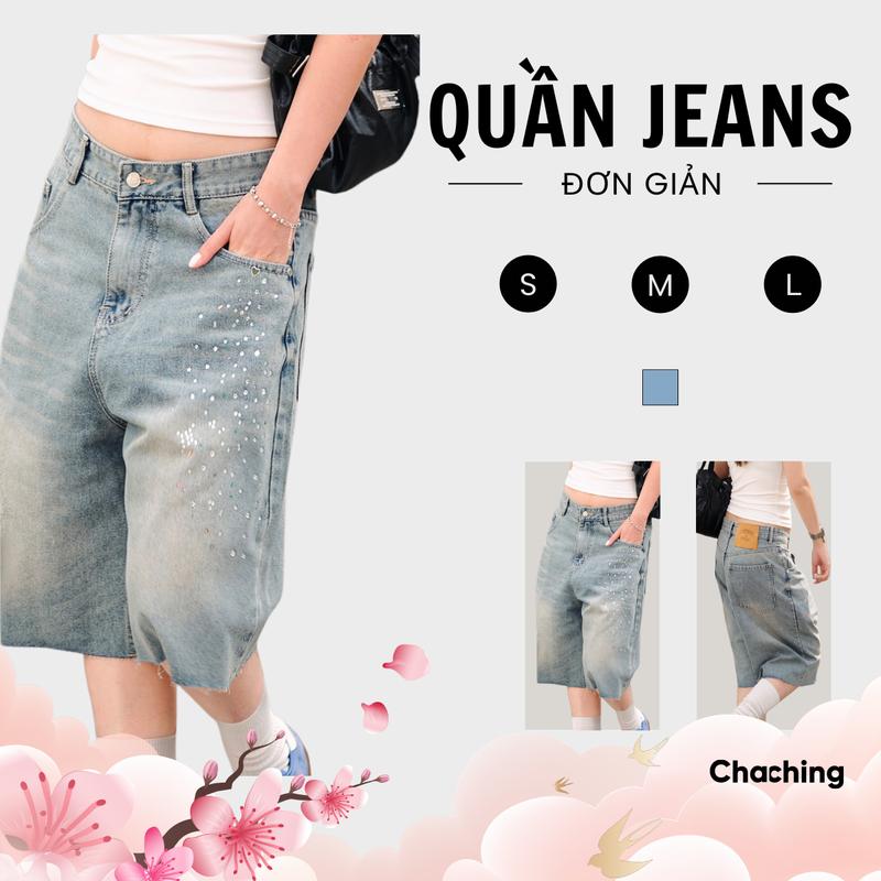 Quần Đùi Jeans ChaChing Unisex Cạp Trễ Đính Hạt Nhiều Màu Quần Đùi Nam Nữ Form Rộng Chật Liệu Jeans Cao Cấp Thoải Mái Năng Động