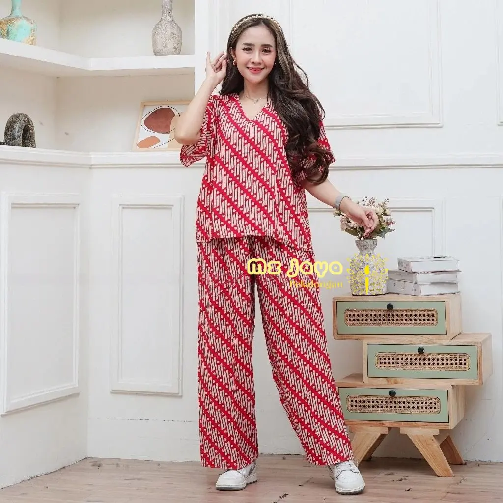 Set Piyama Hanna-Setelan Celana Panjang Kulot Motif Seno & Setelan Batik LD 120 Celana Kulot Wanita - Baju piyama oneset rayon kekinian / setelan wanita/ pakaian wanita