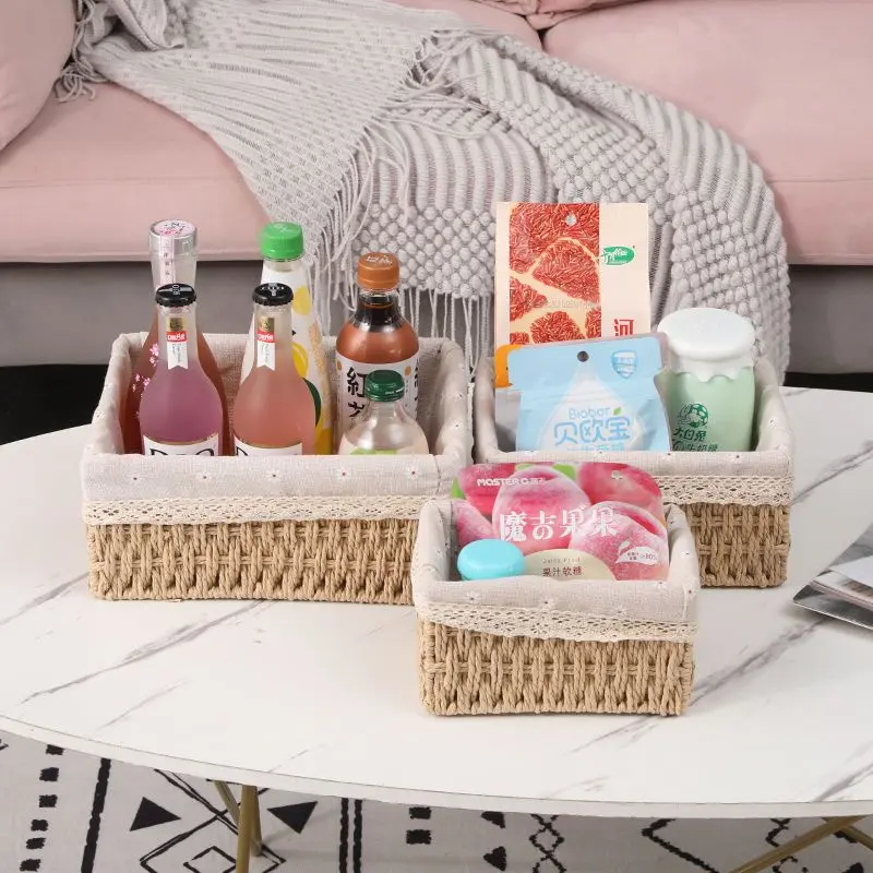 keranjang rotan Penyimpanan Box/ Keranjang Penyimpanan Keranjang Makanan Ringan Kotak /Penyimpanan Kosmetik Kotak /keranjang kotak rotan/Keranjang Rotan Persegi Panjang tenunan tangan 7