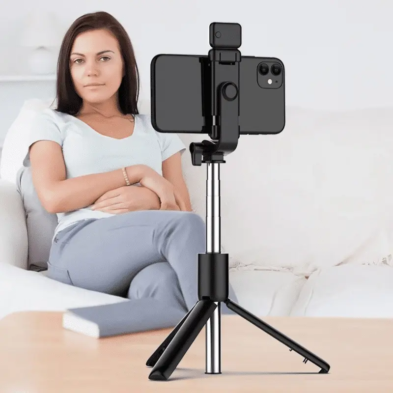 SUPERMARKET IMPORT Tongsis HP Multifungsi R1S Bluetooth Remote LED Konten Kreator Tripod Bluetooth 360 Derajat Stabilizer Tripod Handphone Live Streaming Anti Goyang Selfie Stick Lampu LED Bluetooth 1
