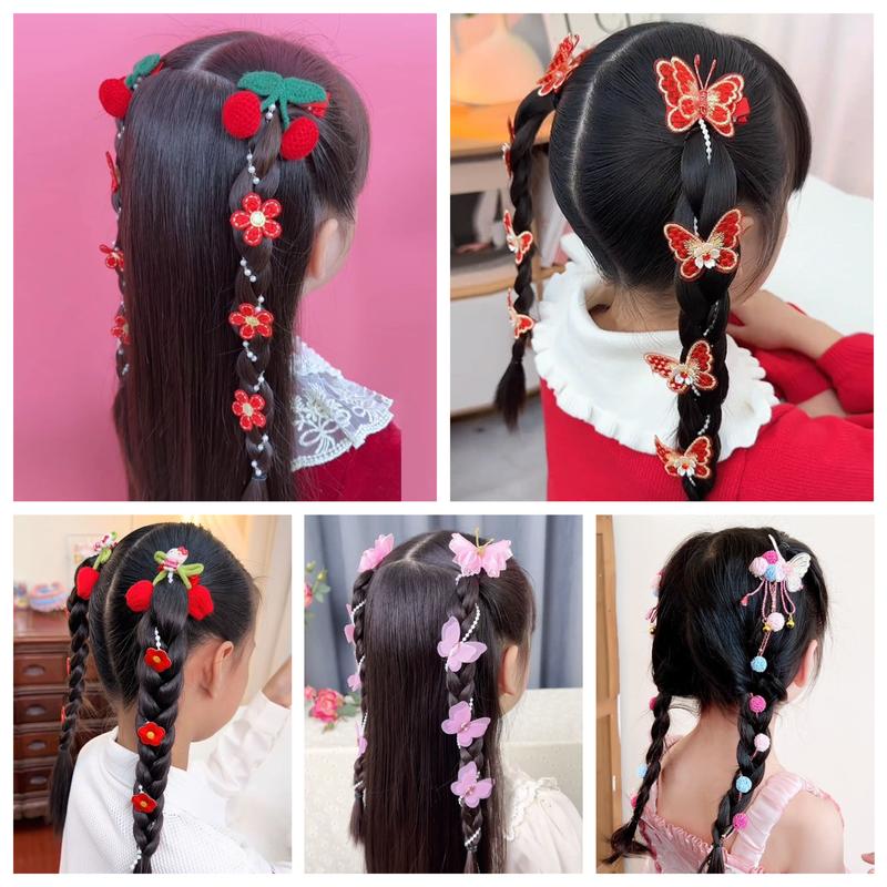 B021 Set 2 Dây Kẹp mỏ vịt Tết Tóc Đính Hoa Bướm Bé Gái