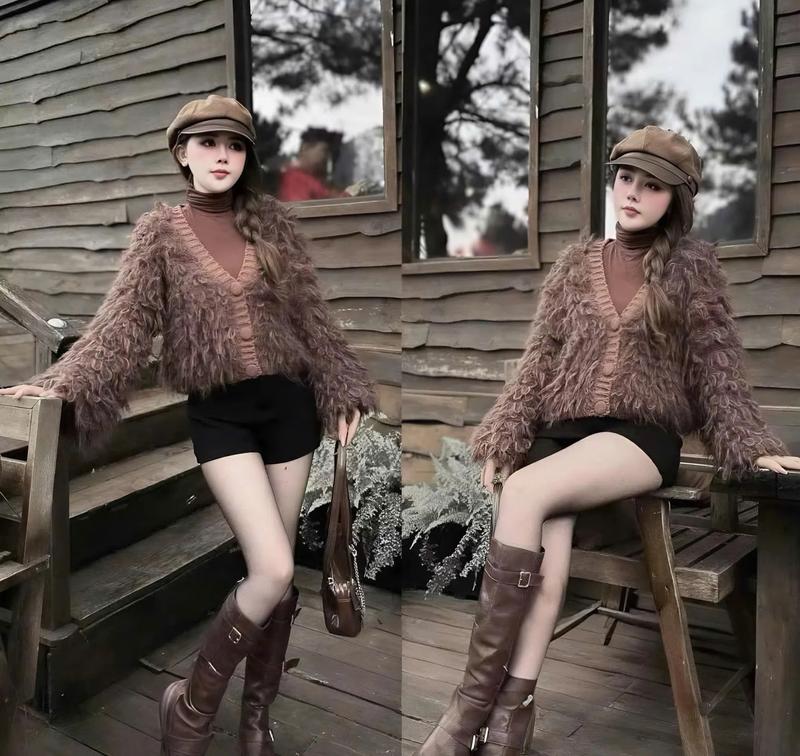 HÀNG QCCC L1 Áo Khoác Len Lông Xù Cúc Bọc A284 Chất Liệu Mềm Mại Phong Cách Thời Trang