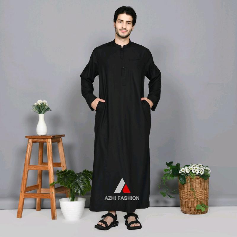 Jubah Pria Dewasa Lengan Panjang Polos Toyobo Gamis Muslim Katun Hitam 1