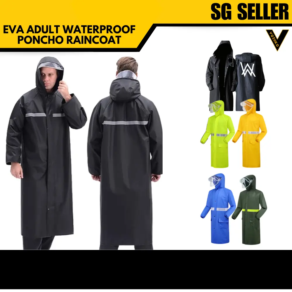 EVA Black Adult Raincoat Heavy Duty Quality Long Big Sizes Waterproof