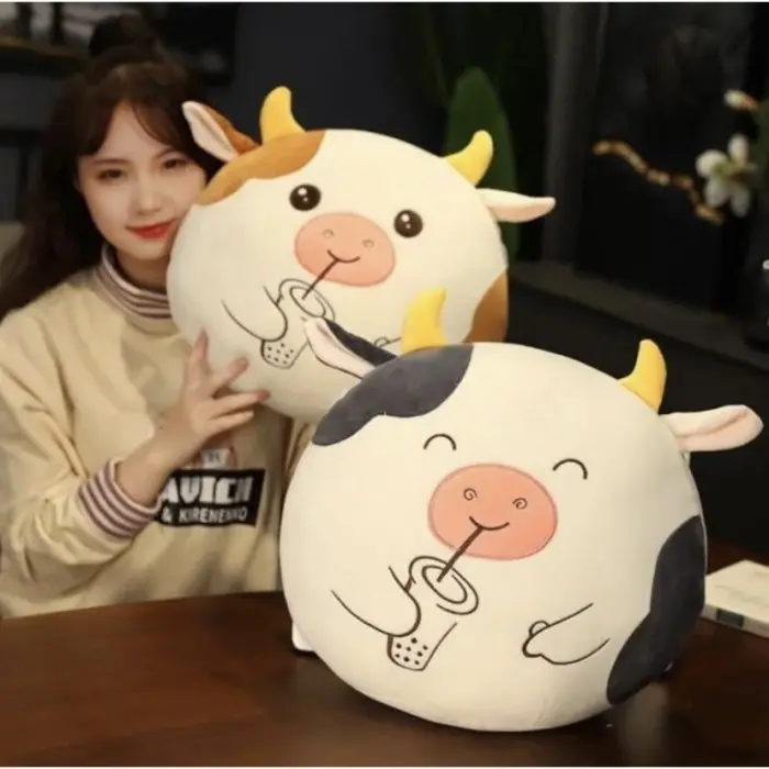 Bantal Boneka Sapi Putih Hitam Cokelat Sit Cow Cute Cow Moo Moo Lucu 3