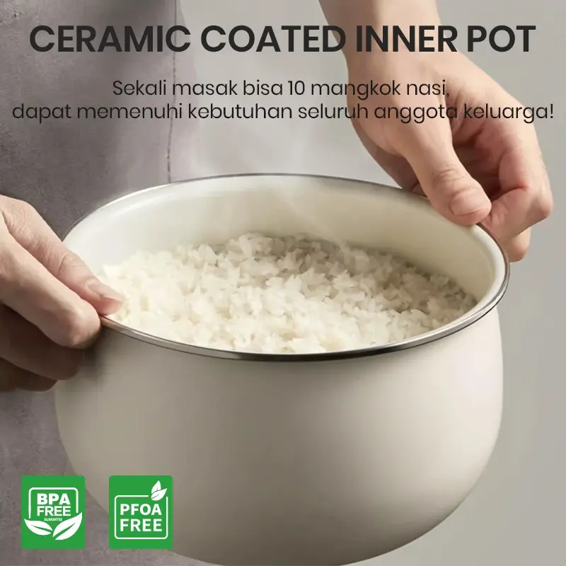 Mecoo Aesthetic Rice Cooker Pink Low Carbo Low Sugar Ceramic Coated Teflon Free 400 Low Watt 1.5L Digital Hemat Listrik & Anti Jeglek | Rice Cooker Mecoo Low Carbo 6