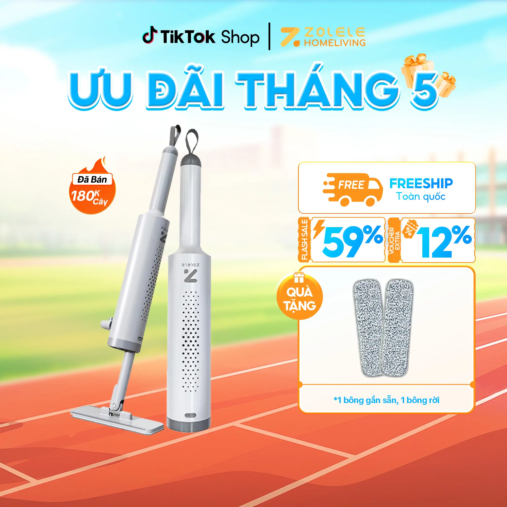 Cây lau tự vắt mini cầm tay Zolele DM01- dải thanh gạt kép lau sàn làm sạch, nâng cấp sợi bông nano