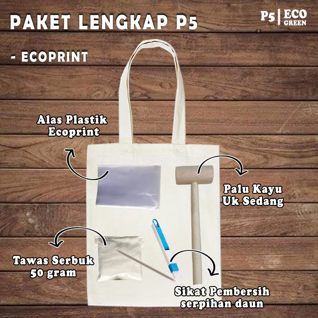 Paket ecoprint P5 lengkap totebag+Palu kayu+alas plastik+tawas tutor prakarya sekolah