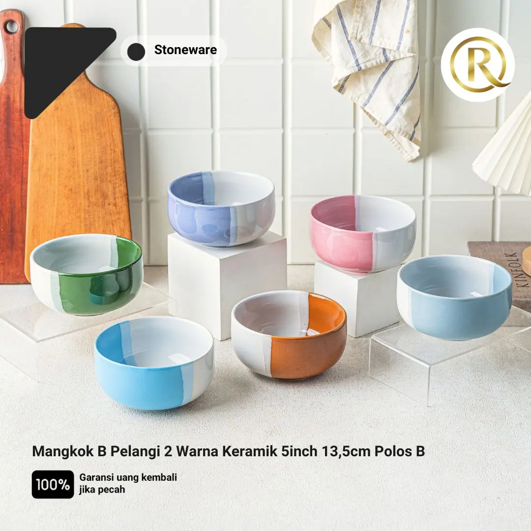 Mangkok B Pelangi 2 Warna Stoneware Keramik 5inch 13,5cm Polos B