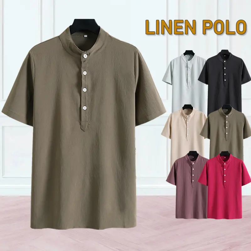 Kurta Baju lelaki Baju Raya men shirts cotton linen kurta lengan Pendek purple casual MEN'S short sleeves Korean casual T shirt tops plus size xh808