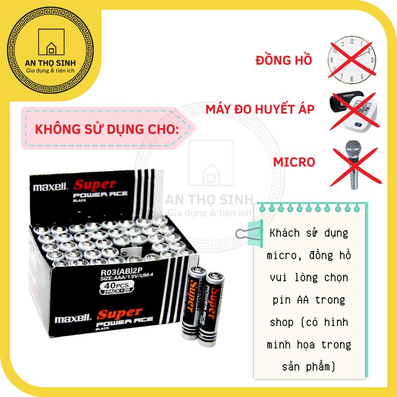 [Hộp 40 viên] Pin AAA Maxell đen giá rẻ (pin đũa) dùng cho remote, chuột máy tính và các thiết bị điện tử cầm tay nhỏ (không dùng cho micro + đồng hồ treo tường)