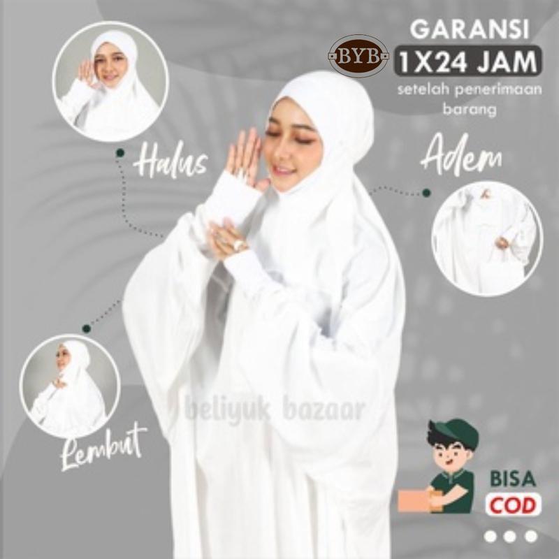 Mukena Mukenah Premium Terusan Malaysia Manset Rayon Jumbo Dewasa Travel Adem Dingin Halus Lembut Putih 0
