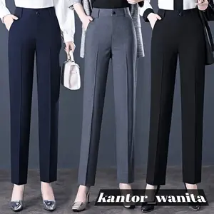 Celana Bahan Wanita Kantoran Kerja resleting size standar M L XL Slim Fit Tebal Nyaman Panjang Pensil Formal Hitam Karet Semi
