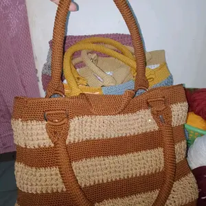 Tas Tentengan Rajutan Handmade Warna Kombinasi Coklat dan Coklat Muda untuk Baking dan Food