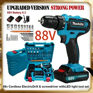 MaKITA 88vf Mesin bor 2baterai cas 10mm bor listrik murah bor tangan baterai besi tembok Beton kayu - Cordless Drill bor cas