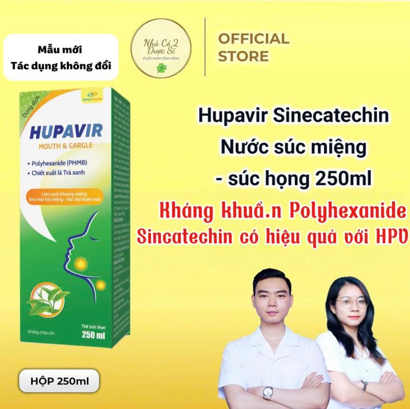   Che tên  Nước súc miệng súc họng Hupavir Sinecatechin 250 ml chiết xuất nấm vân chi trà xanh lá neem kháng khuẩn kháng virus nhanh lành niêm mạc hỗ trợ viêm nhiễm miệng họng lympho ngăn ngừa sùi mào gà hơi thở thơm mát cho cả nam và nữ 