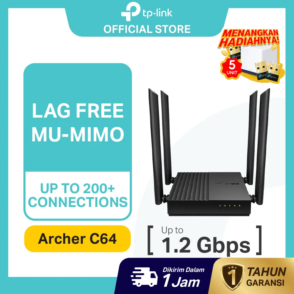 TP-Link | Archer C64 | Router WiFi | AC1200 | WiFi 5 | Router TP-Link | Dual Band | Gigabit | EasyMesh | Router Rumah | Internet Cepat | Wireless Router | Original | Garansi Resmi | Ready Stock | Baru | Promo | Murah