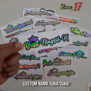 Stiker Nama Mahkota Custom Hologram Pinggiran Hitam - Paper Stationery Buku
