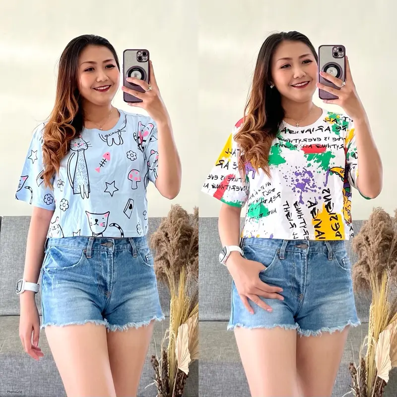 Berdikari Collection Kaos Crop Top Oversize Wanita Bahan Katun Premium Motif Fullprint 0