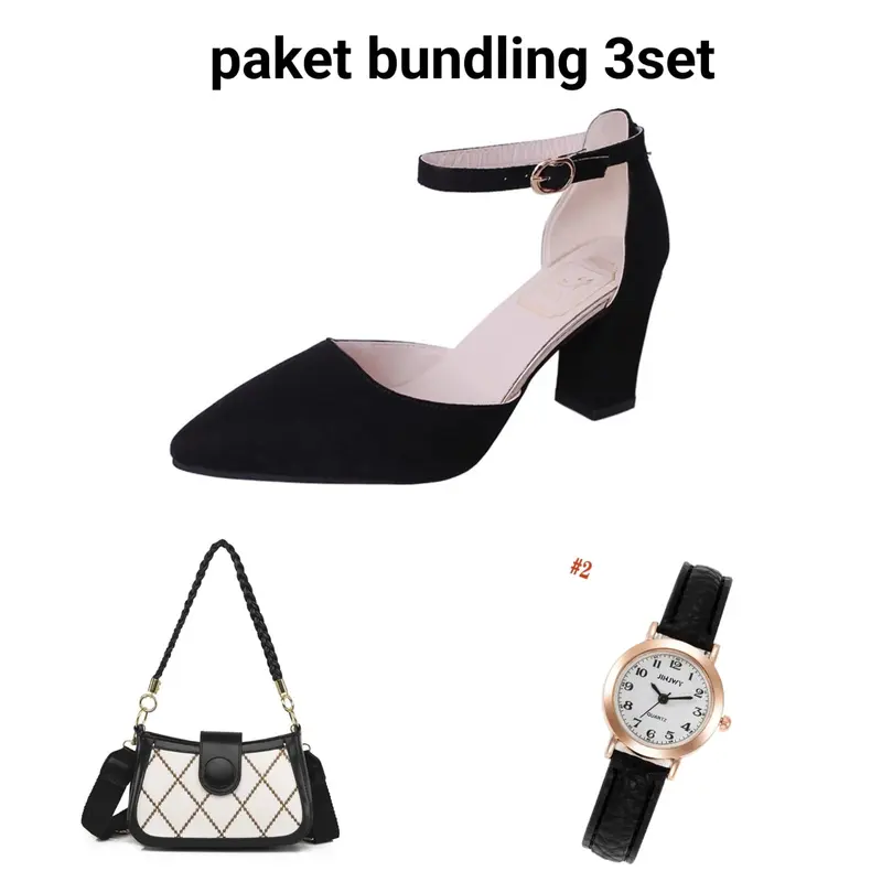 Paket bundling 3set heels Vico + tas Lauren + jam tangan wanita 0