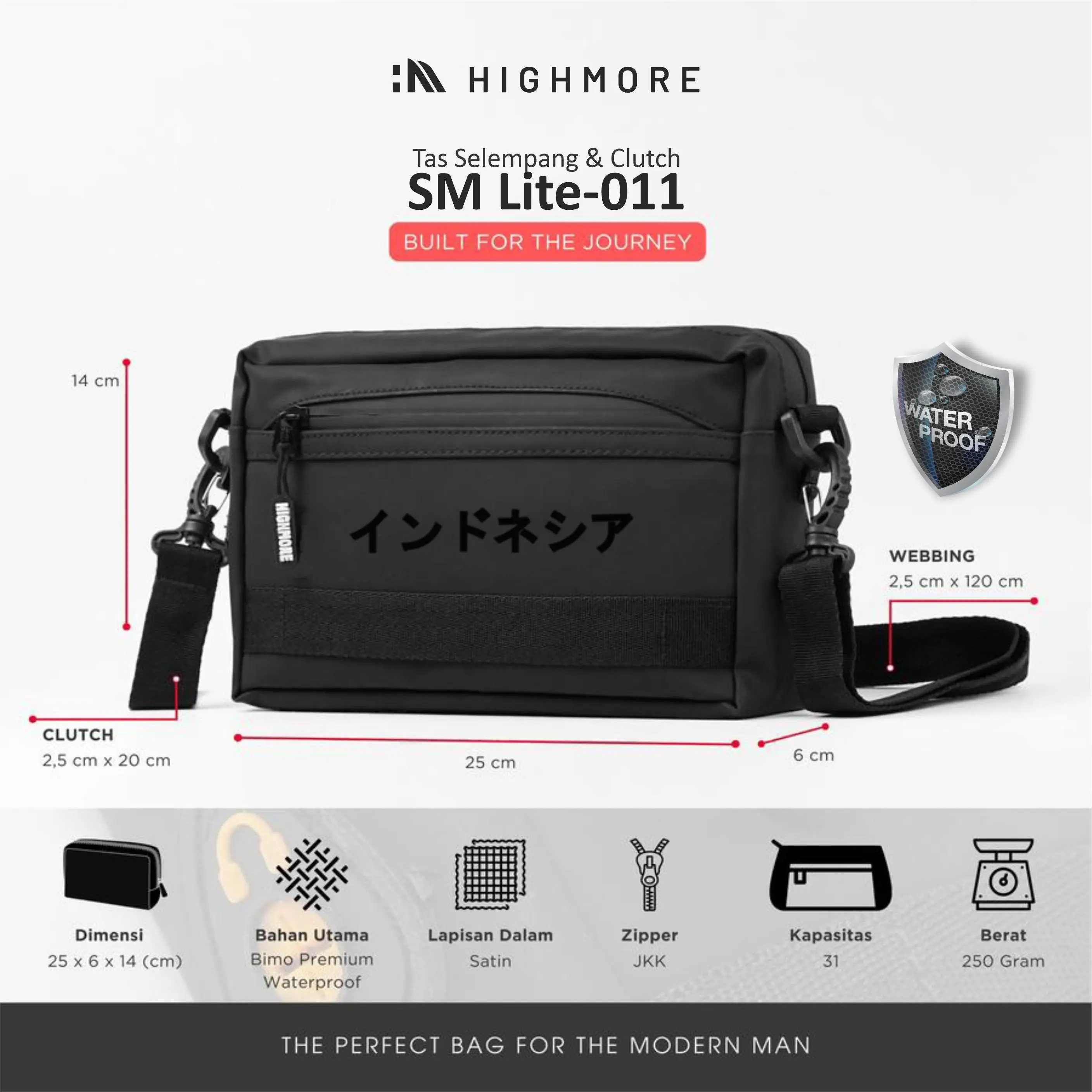 Tas Selempang & Clutch Pria Highmore SM Lite 011 Original 3in1 – Handbag Slingbag Waterproof Anti Air Premium