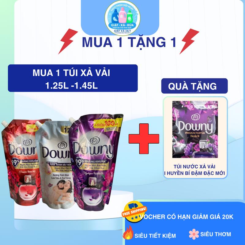 [MUA 1 TẶNG 1]\ Nước Xả Vải Downy 1.25L-1.45L Hương Nước Hoa Đam Mê/Huyền Bí/Tinh Khôi Cao Cấp Túi mới