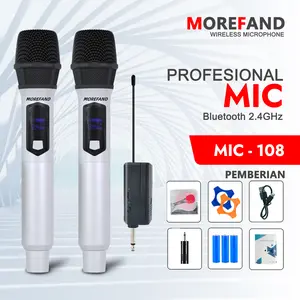 MOREFAND Mikrofon Nirkabel Bluetooth 2.4GHz MIC-108B, Jarak 50m, Input 6.35mm, Pengisian Ulang, Portabel, Karaoke, Anti-Squeak, Anti-Interference, Bass Tinggi, Pengiriman 24 Jam