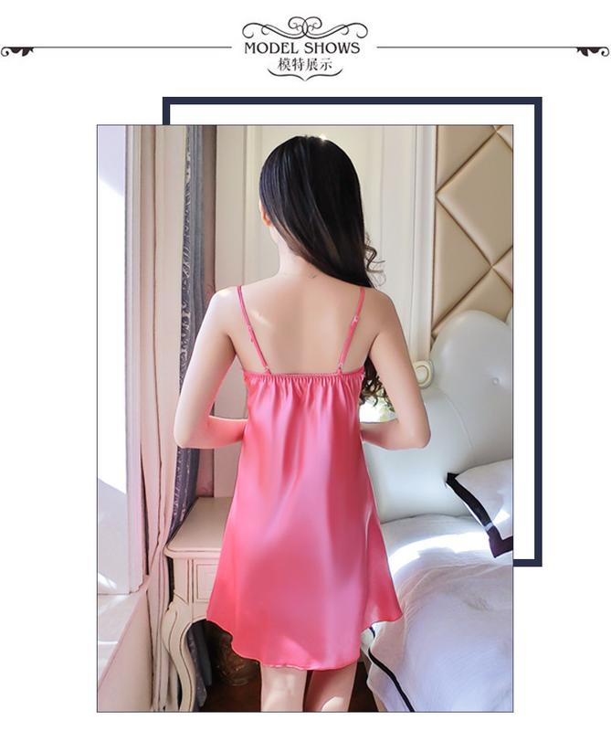 Product Introduction of 2021 New sexy camisole nightgown for women, deep V-shaped backless imitation silk pajamas, lace Japanese home clothing, cross-border 15