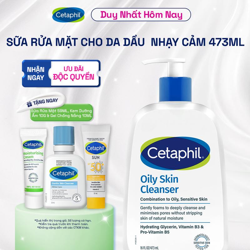 Long Chun Sữa rửa mặt dịu lành cho da dầu nhạy cảm CETAPHIL OILY SKIN CLEANSER 473ML
