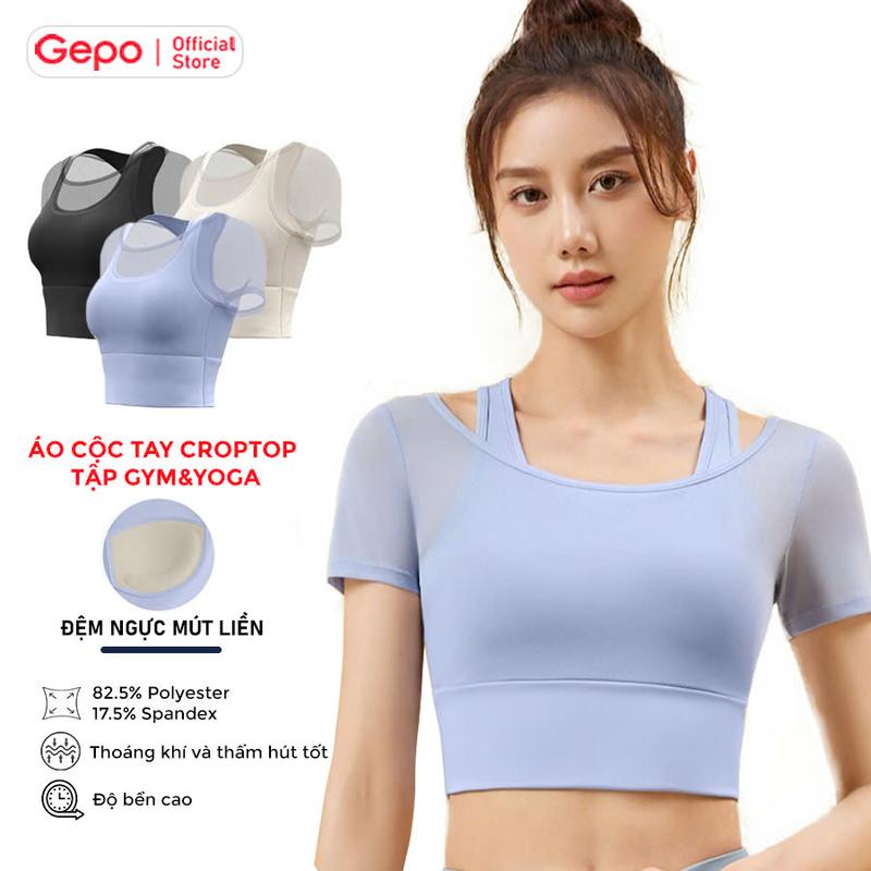 GEPO Áo Croptop Tập Gym Yoga Nữ Slimfit Co Giãn 4 Chiều,Mềm Mại Thoáng Khí Đệm Mút Liền GP241