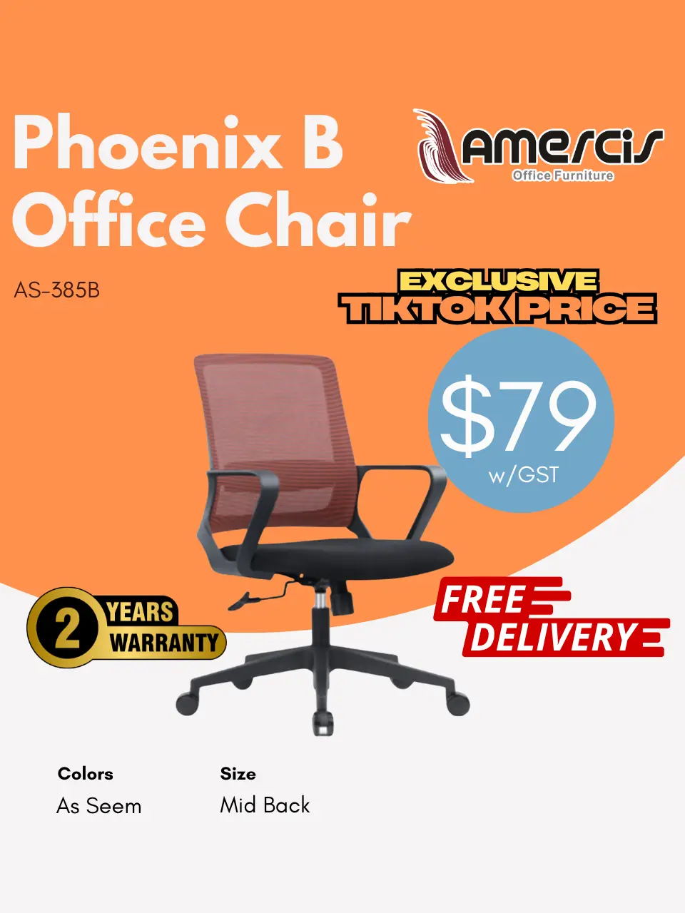 Amercis Mid Back Phoenix B Mesh Chair AS-385B