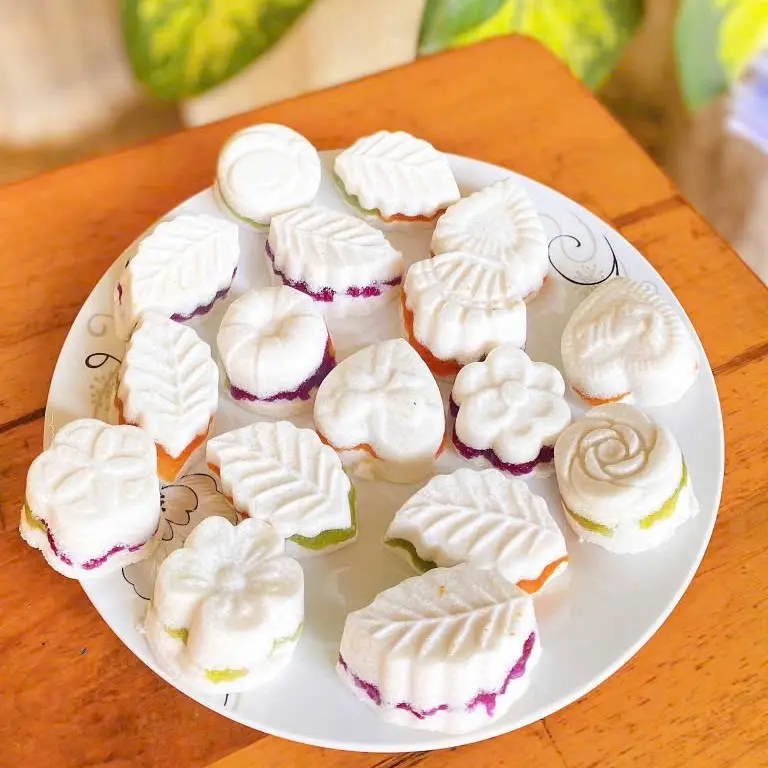 Bánh in dẻo nhân dừa don ( dừa non lá dứa, lá cẩm, trái gấc, hoa đậu biếc, dừa non truyền thống)